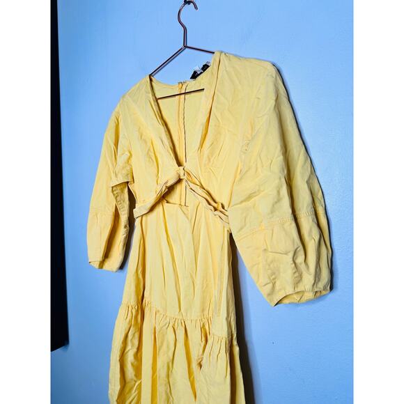 DEREK LAM COLLECTIVE Yellow V-Neck Hourglass Twist Front Tiered Mini Dress 36 - Picture 5 of 16